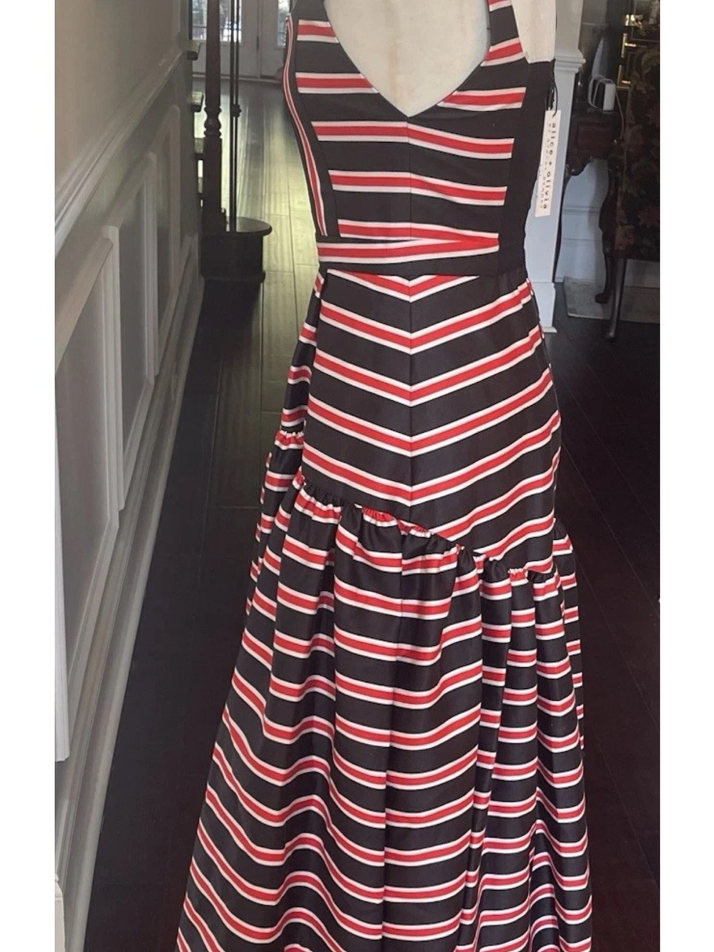 ALICE & OLIVIA DIANA TEAKWOOD STRIPE STRUCTURED MIDI DRESS NWT $660 Sz 4 - Picture 10 of 15